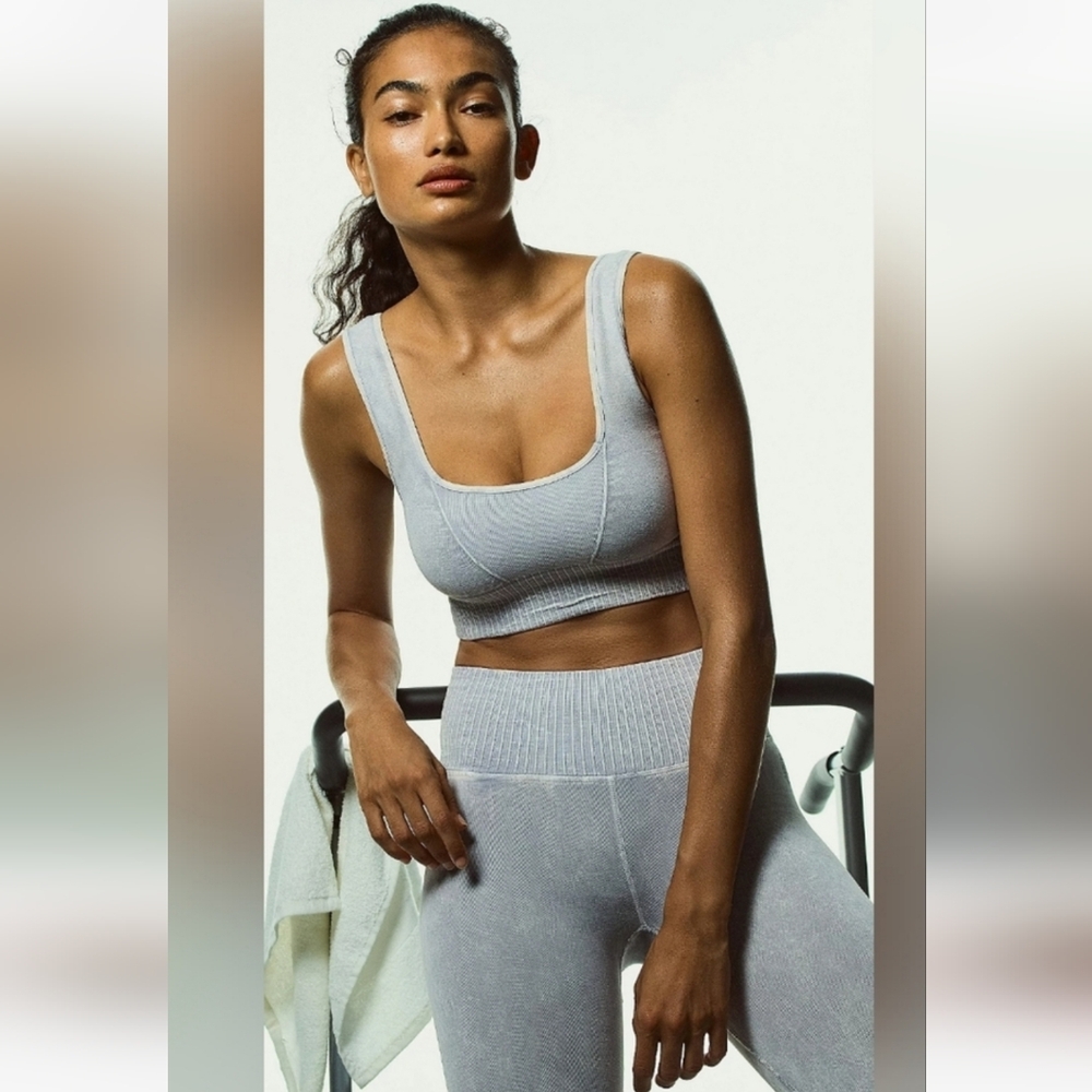 Free People Good Karma Square Neck Bra & Bike Shorts Set Ice Grey